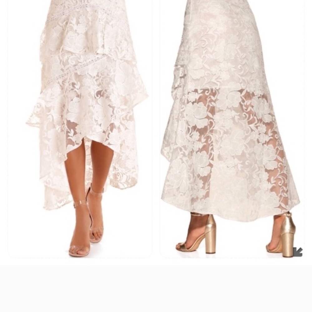 Boston Proper Cream Lace High-Low Skirt